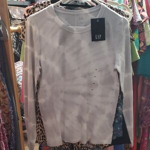 GAP Women's Gray Tie-Dye Top